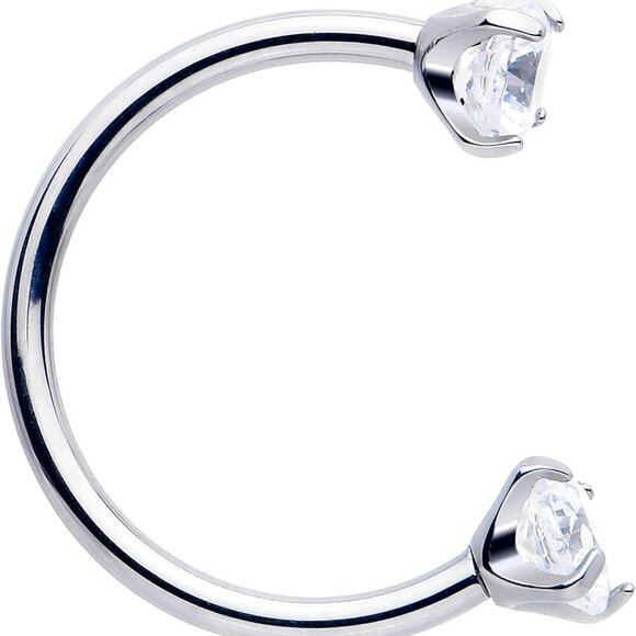 Double Gem Titanium Horseshoe Nose Ring - Internally Threaded Solid Titanium CZ - Picture 6 of 9